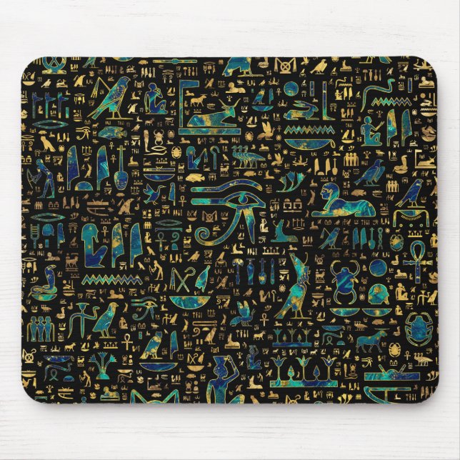 Tapis De Souris Ancient Egyptian hieroglyphics Marble and Gold (Devant)