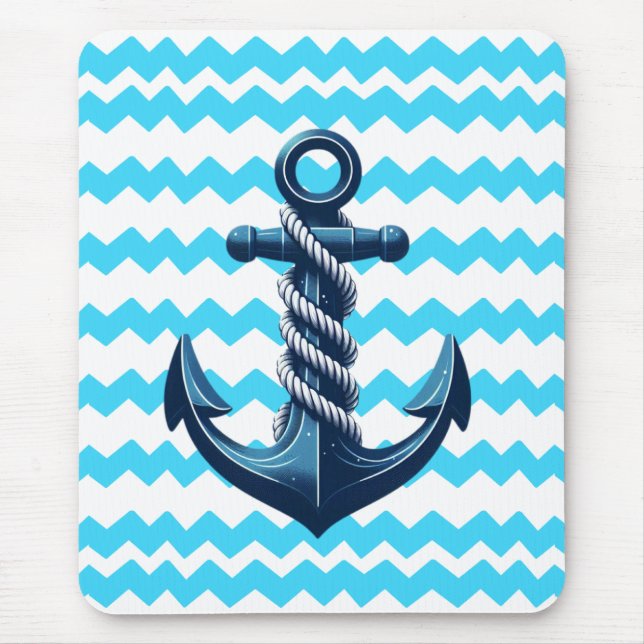 Tapis De Souris Ancrage bleu avec vagues bleues (Devant)