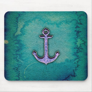 Tapis De Souris Ancre bleue et turquoise à la mode de coeur