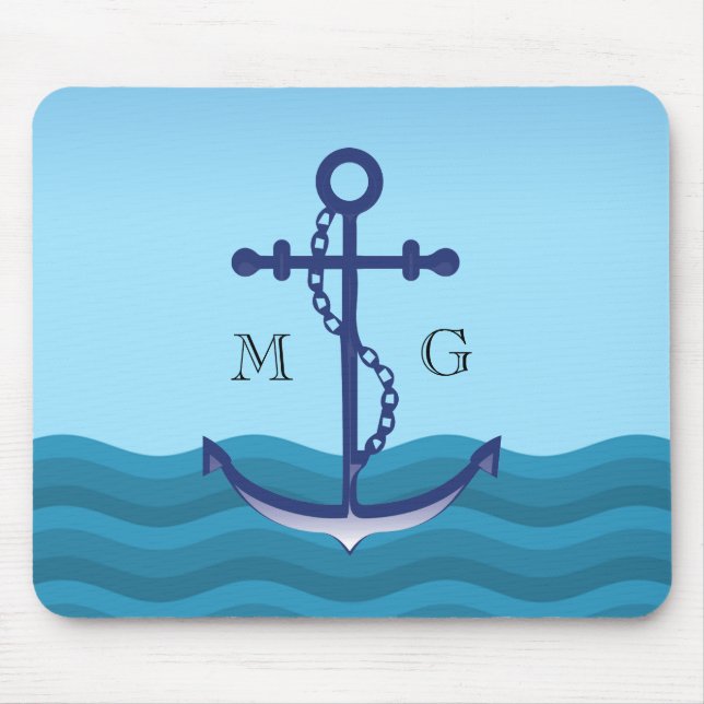 Tapis De Souris Ancre de navire nautique avec double monogramme (Devant)