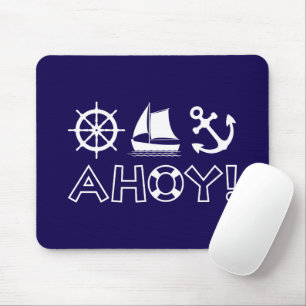 Tapis De Souris Ancre de voilier à roue Ahoy ! Blanc