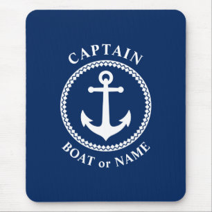 Tapis De Souris Ancre marine Capitaine Bateau ou nom Marine Bleu