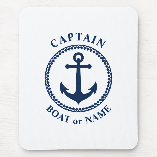 Tapis De Souris Ancre marine Nautique Capitaine Bateau ou nom Navy (Devant)