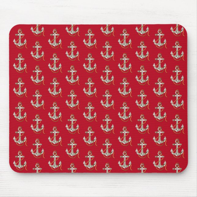 Tapis De Souris ancre nautique argentée avec corde (Devant)