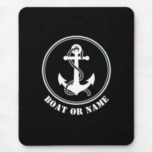 Tapis De Souris Ancre nautique et corde Votre bateau ou nom Noir