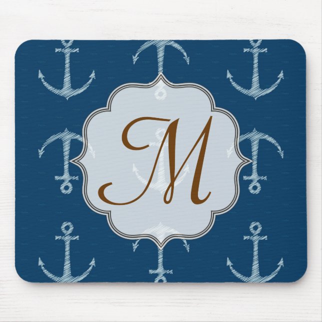 Tapis De Souris Ancre nautique Monogramme de la voile initiale de  (Devant)