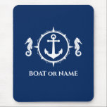 Tapis De Souris Ancre nautique Votre bateau ou votre nom Marine<br><div class="desc">Chevalier nautique et Ancre Capitaine Votre nom personnalisé ou nom de bateau Carte de souris.</div>