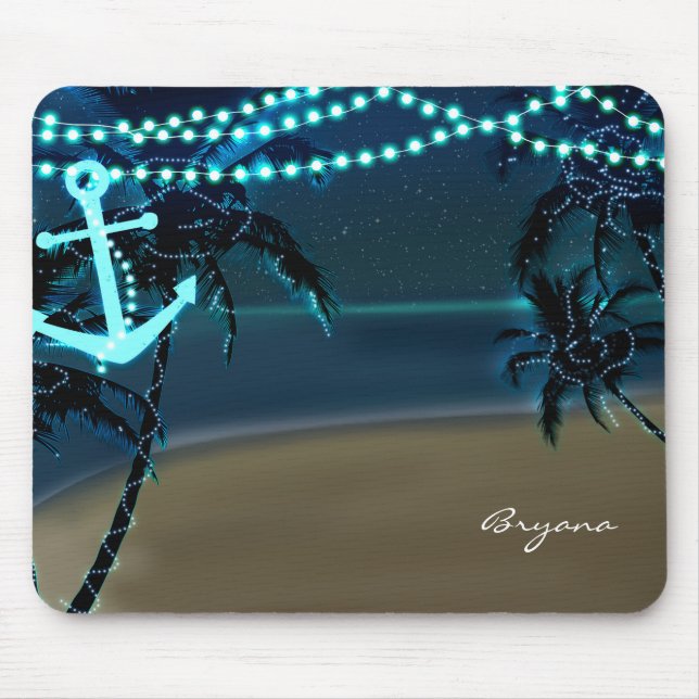 Tapis De Souris Ancre & Palm Trees Beach Lights Tropic Mouse Pad (Devant)