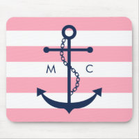 Ancre rose bleue blanche de rayures de monogramme