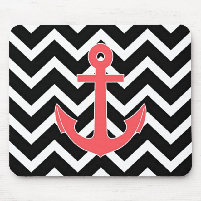 Tapis De Souris Ancre rose Chevron noir (Devant)