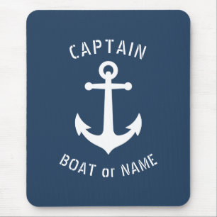Tapis De Souris Ancre Vintage marine Capitaine Bateau ou nom Bleu