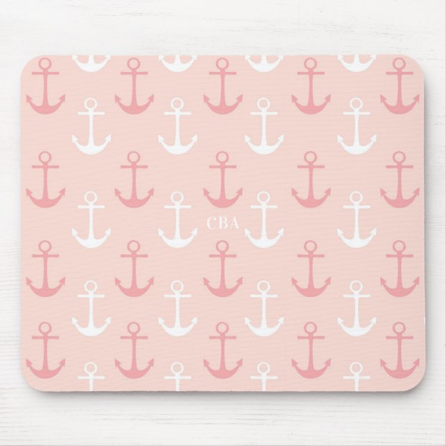 Tapis De Souris Ancres roses Motif Monogram Mousepad (Devant)