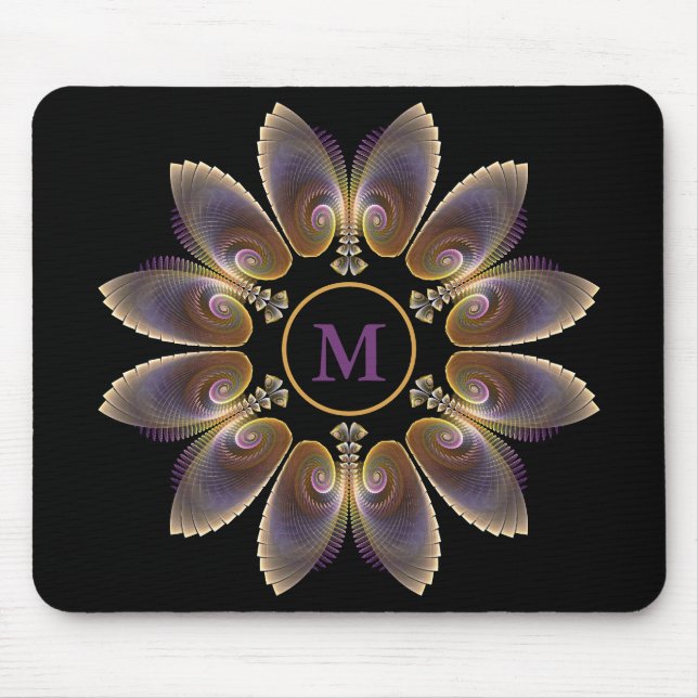 Tapis De Souris Ange Abstraite ailes Mandala Monogramme fractal (Devant)