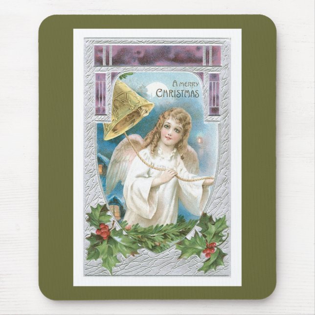 Tapis De Souris Ange de Noël avec cloche (Devant)