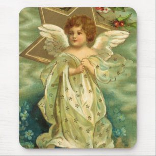 Tapis De Souris Ange de Noël victorien avec une étoile dorée vinta