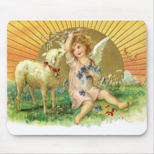 Tapis De Souris Ange vintage d'ange avec l'agneau