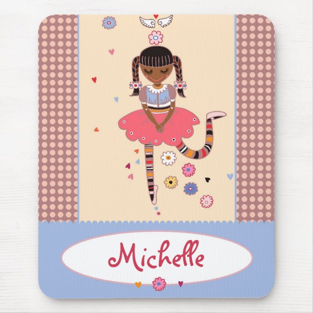 Tapis De Souris Angel Girl (Afro) Nom personnalisé Mousepad (Devant)