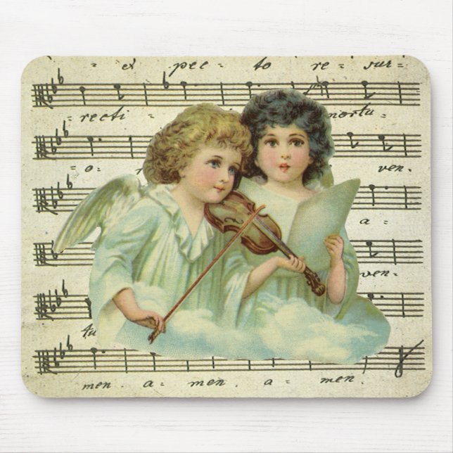 Tapis De Souris Anges de Noël victoriens Violon et Partition (Devant)