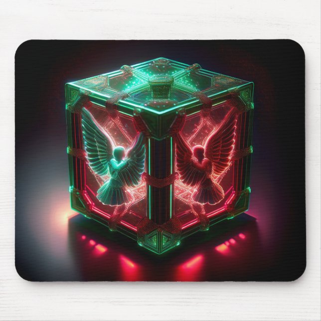 Tapis De Souris Anges rouges et verts veillent sur un boîte lumine (Devant)