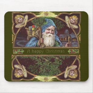 Tapis De Souris Anges victoriens de Noël Bleu Art vintage de Noël