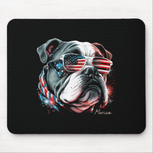 Tapis De Souris Anglais Bouledogue Chien 4 Juillet Drapeau América