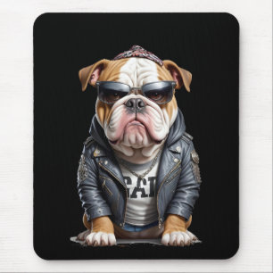 Tapis De Souris Anglais Bulldog Biker Rebel dans Cool de veste en