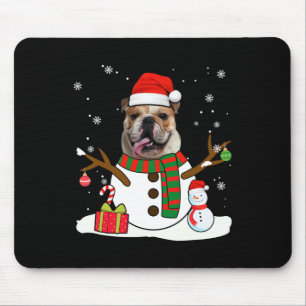 Tapis De Souris Anglais Bulldog Christmas Pyjama Snowman Amoureux