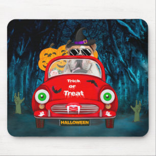 Tapis De Souris Anglais Bulldog Driving Car Effrayant Halloween