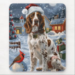 Tapis De Souris Anglais Setter Winter Wonderland Christmas Joy<br><div class="desc">Ce design festif reflète l'esprit joyeux de la période des fêtes, avec un adorable petit portant un chapeau de Père Noël. Le chien est niché dans un pays des merveilles hivernales, avec un bonhomme de neige, un sapin de Noël décoré et des cadeaux joliment emballés. Les flocons de neige tombent...</div>