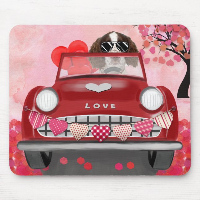 Tapis De Souris Anglais Springer Spaniel Car Hearts Valentine's (Devant)