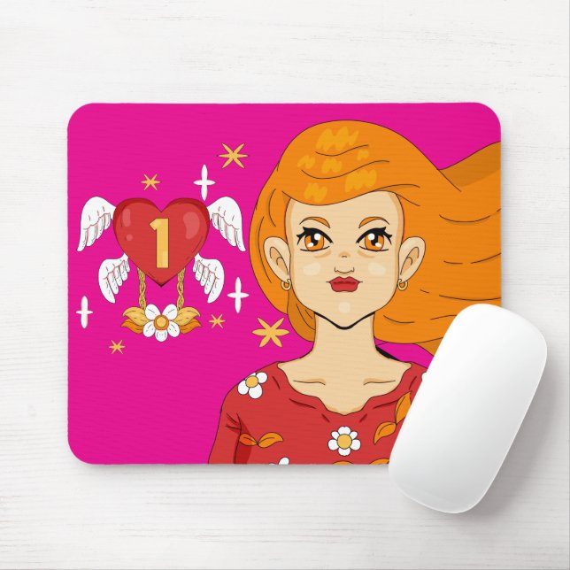 Tapis De Souris Angle Number One Heart Long Blonde Hair Princess (Avec souris)