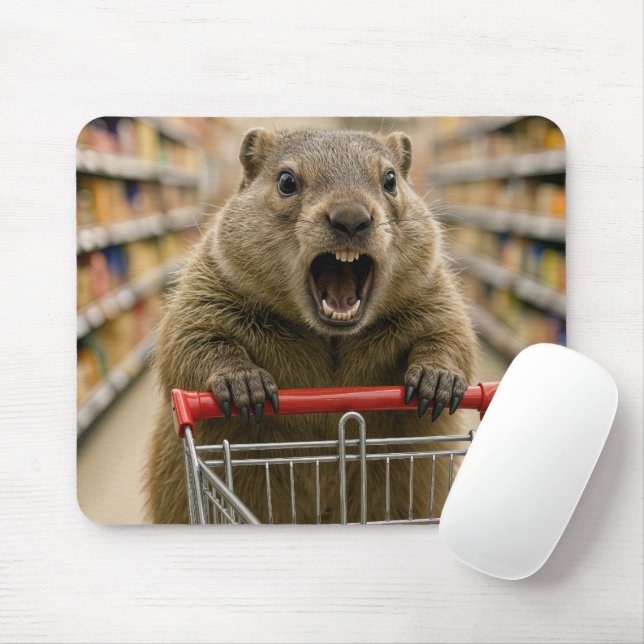 Tapis De Souris Angry Groundhog Grocery Shopper (Avec souris)