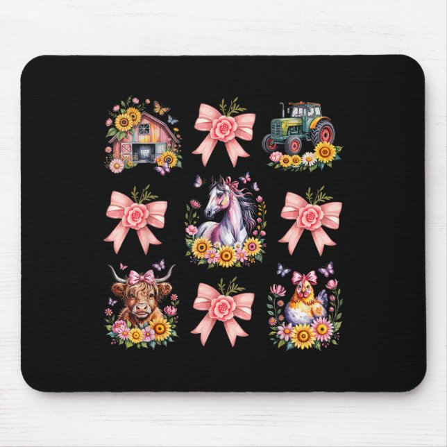 Tapis De Souris Animals Cow Chicken Horse Tractor Flower Farm Wome (Devant)