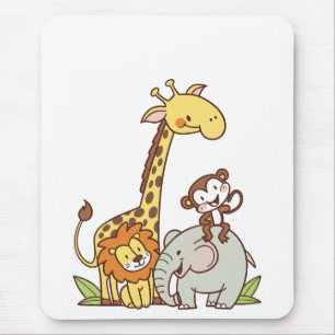 Tapis De Souris Animaux caricaturaux mignons - Giraffe, Lion & Sin