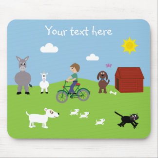 Tapis De Souris Animaux de bande dessinée et vélo mignons Mousepad