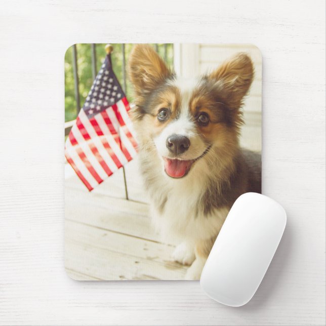 Tapis De Souris Animaux de bébés cutest | American Flag Corgi (Avec souris)