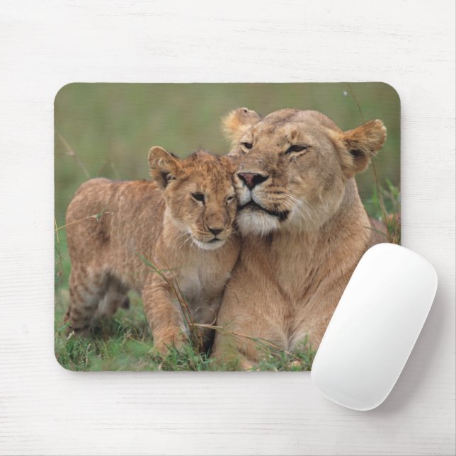 Tapis De Souris Animaux de bébés cutest | Lion Cub & Mother (Avec souris)