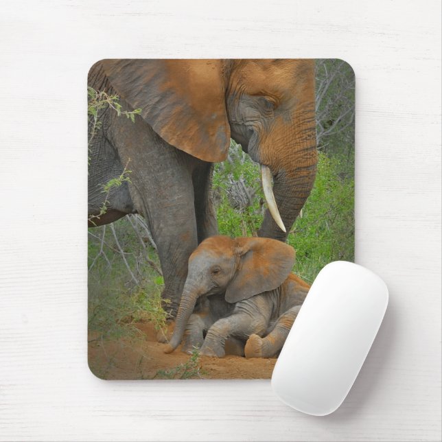 Tapis De Souris Animaux de bébés cutest | Mama Elephant & Baby (Avec souris)