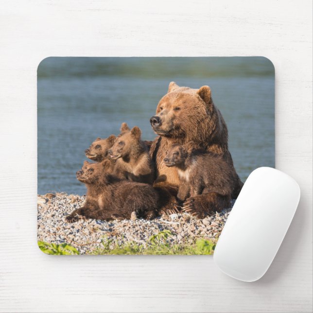 Tapis De Souris Animaux de bébés cutest | Mère Ours & Cubs (Avec souris)