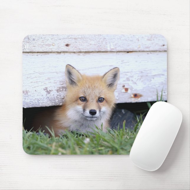 Tapis De Souris Animaux de bébés cutest | Red Fox Kit Peeking (Avec souris)