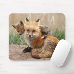 Tapis De Souris Animaux de bébés cutest   Renard rouge et bébé