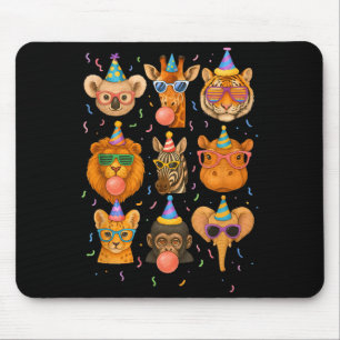 Tapis De Souris Animaux de fête mignons Anniversaire Faune Zoo Ann