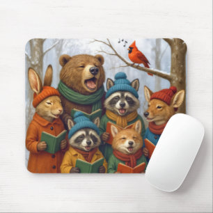 Tapis De Souris Animaux de la forêt de Noël chantant des cantiques