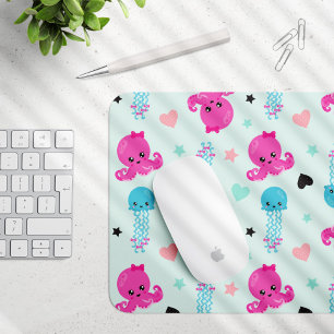 Tapis De Souris Animaux de mer, Vie de mer, poulpe, méduses, Coeur