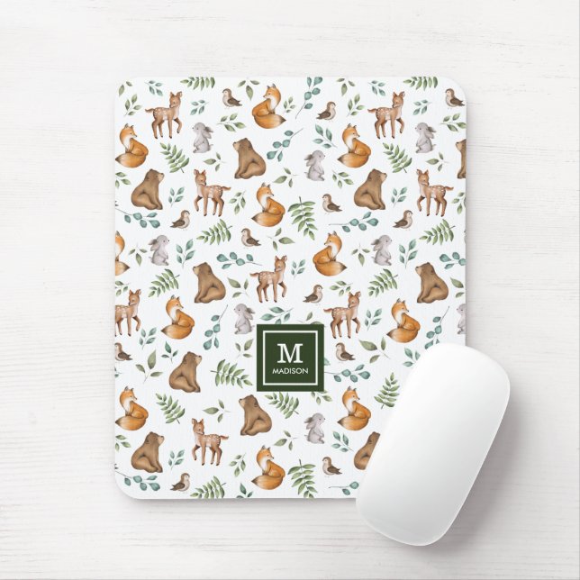 Tapis De Souris Animaux forestiers élégants Motif de verdure (Avec souris)