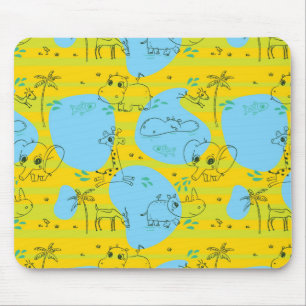 Tapis De Souris Animaux jouant l'arrière - plan de motif de bébé