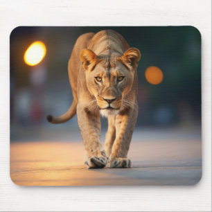 Tapis De Souris Animaux Lions Dans La Rue À L'Extérieur