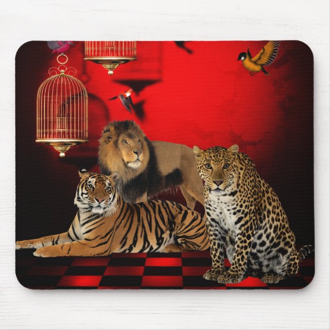 Tapis de souris Animaux Tigre Léopard Lion Oiseaux (Devant)