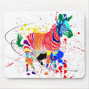 Tapis De Souris Animaux Zèbre Arc-en-Ciel Motif Monogrammé Fête