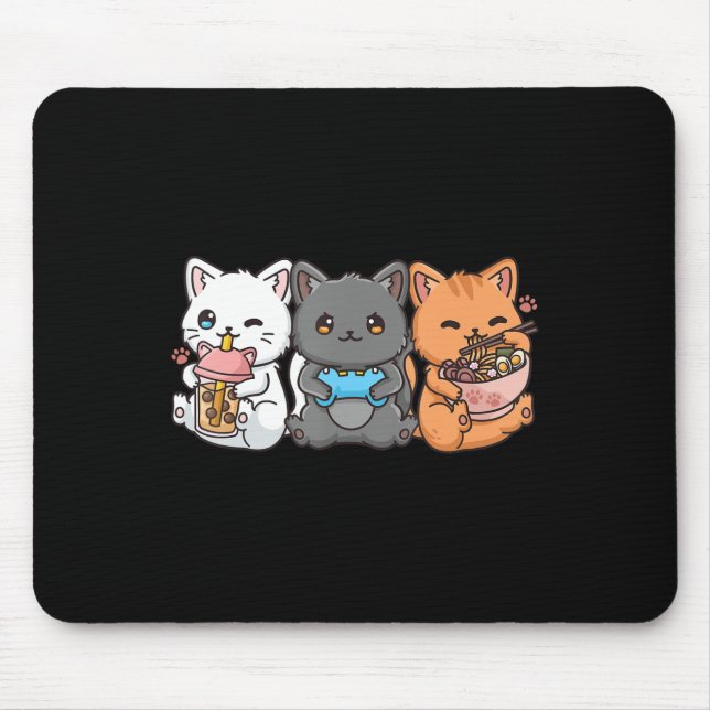 Tapis De Souris Anime Boba Tea Buble Tea Jeu Gamer Ramen Cat (Devant)